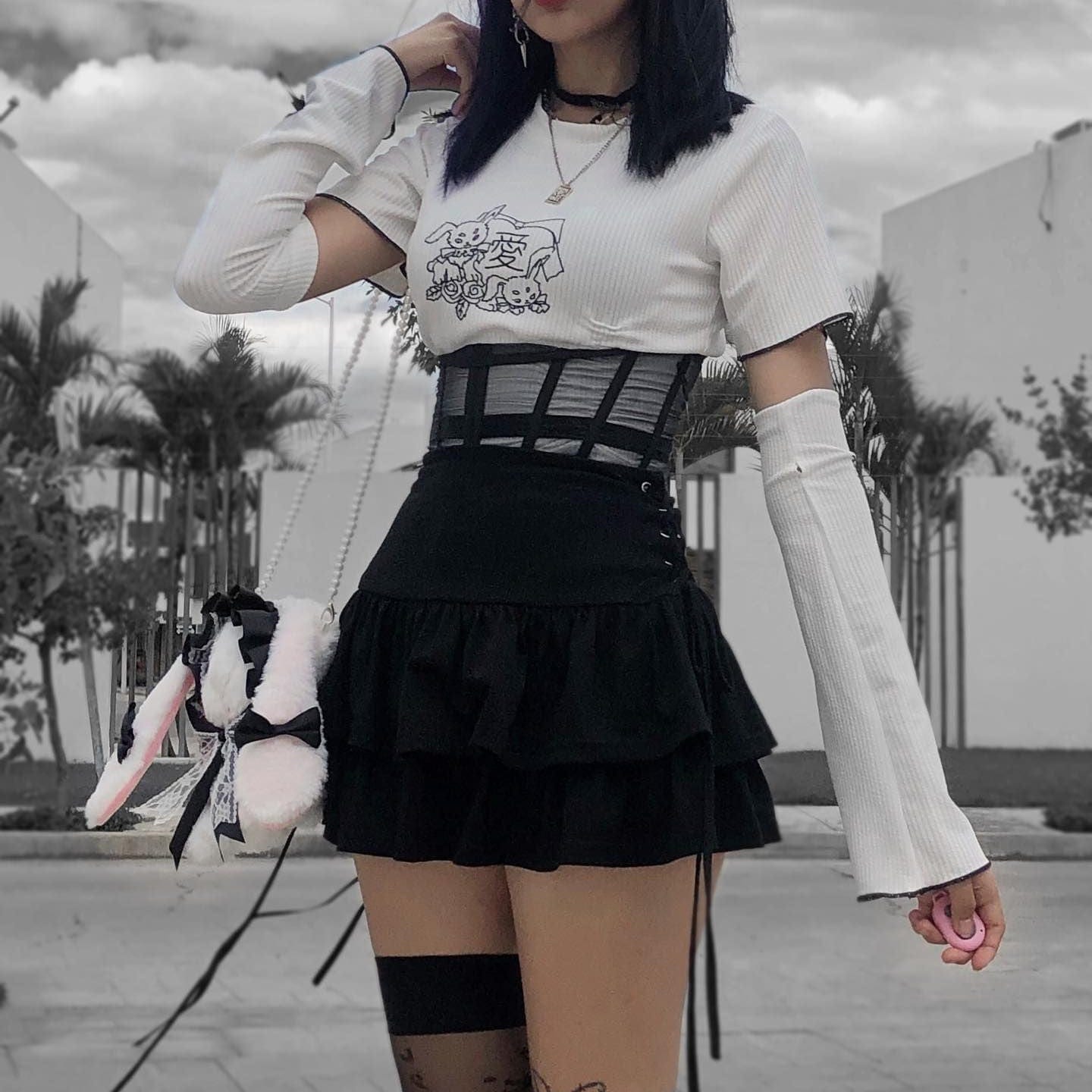Grunge Side Lacing Double-layer Mini Skirts