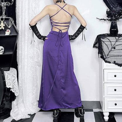 Grunge Split Lace-up Nightgown Slip Dress