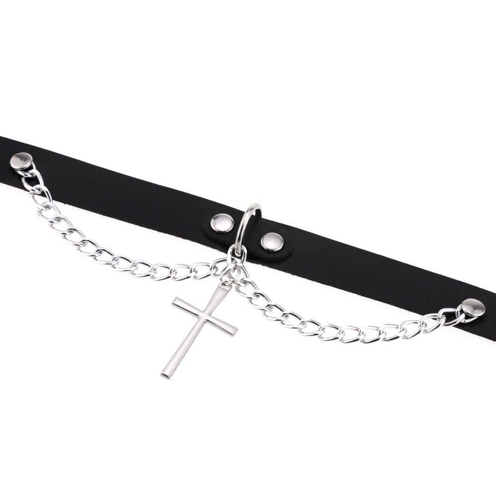 Punk Cross Buckle Choker with Chain