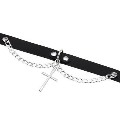 Punk Cross Buckle Choker with Chain