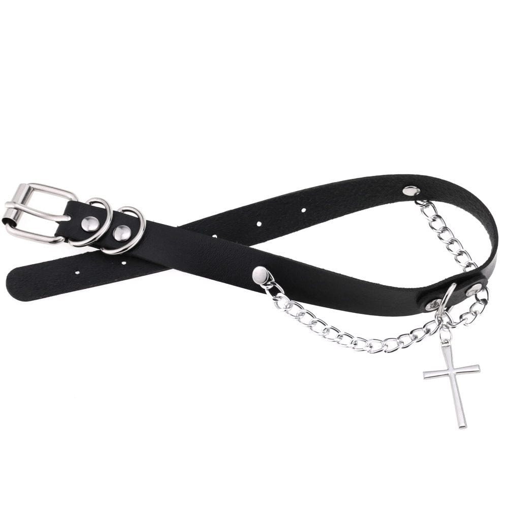 Punk Cross Buckle Choker with Chain