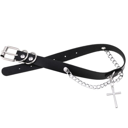 Punk Cross Buckle Choker with Chain