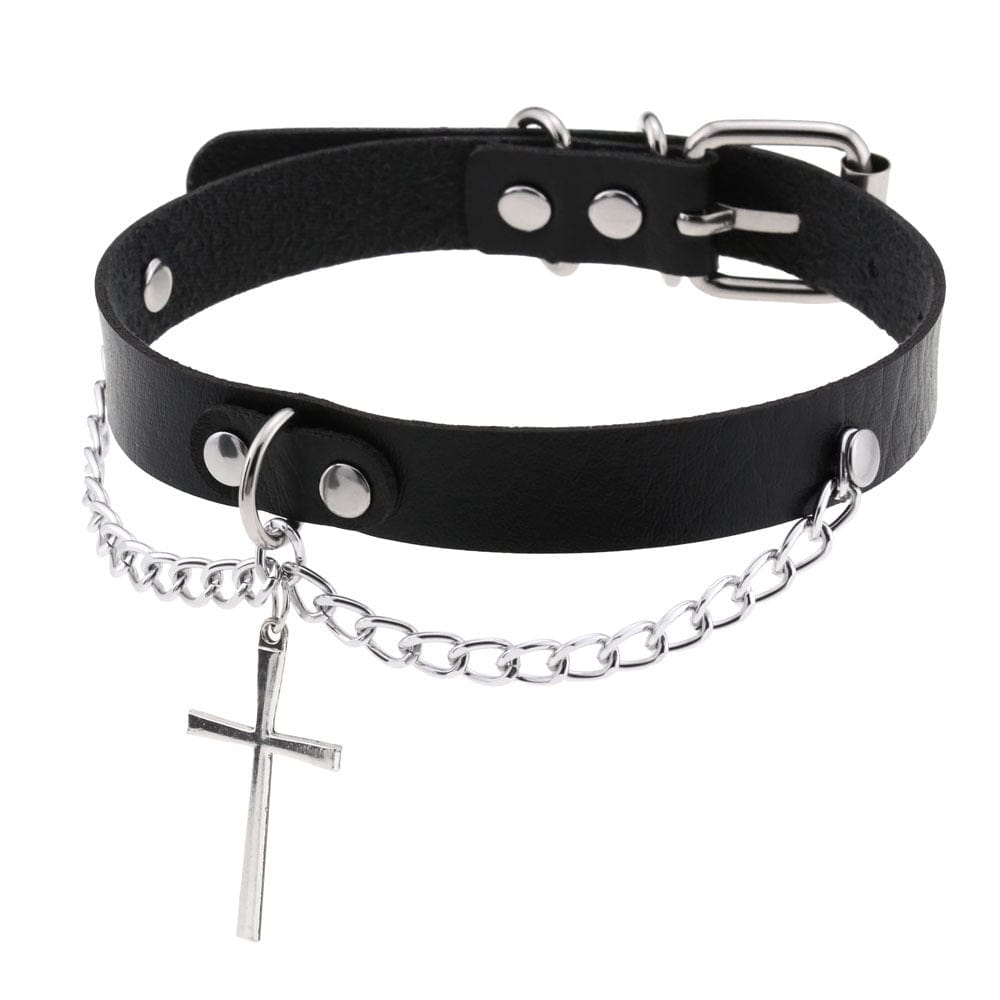 Punk Cross Buckle Choker with Chain