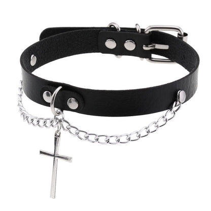 Punk Cross Buckle Choker with Chain