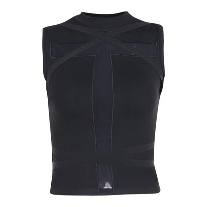 Punk Cross Mesh Splice Strap Tank Top