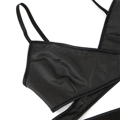 Punk Cross Strappy Faux Leather Bustier