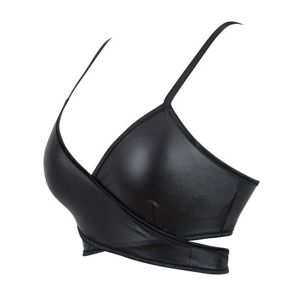 Punk Cross Strappy Faux Leather Bustier