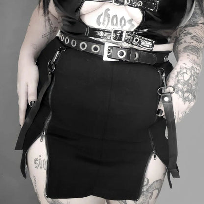 Punk Double Zip Wrap Skirt with Straps
