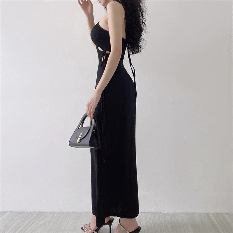 Punk Halterneck Side Lacing-up Long Dress