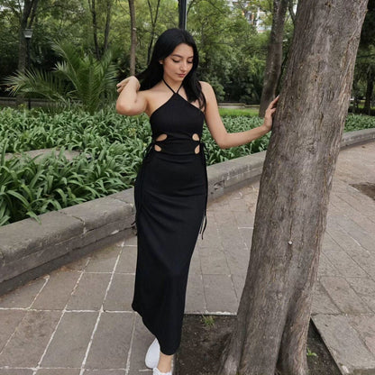 Punk Halterneck Side Lacing-up Long Dress