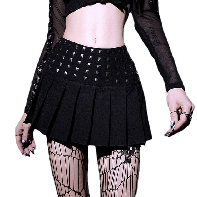 Punk High-waisted Rivets Short Pleated Skirt