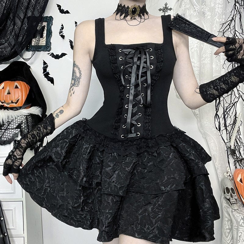 Punk Pleated Lace-up Slip Dress Graduation Dress