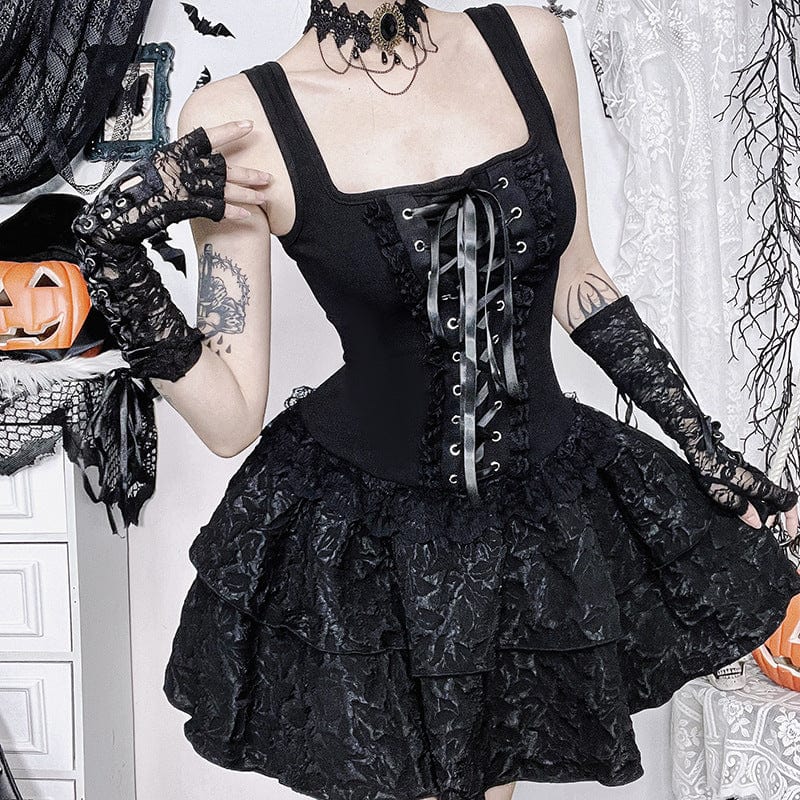 Punk Pleated Lace-up Slip Dress Graduation Dress