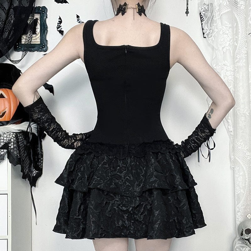 Punk Pleated Lace-up Slip Dress Graduation Dress