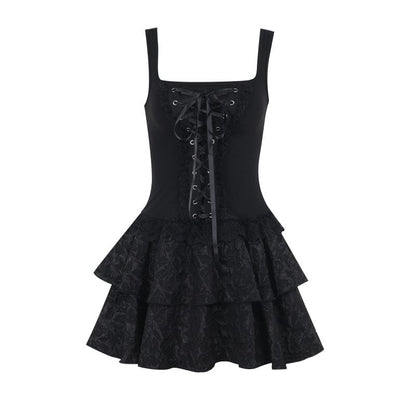 Punk Pleated Lace-up Slip Dress Graduation Dress