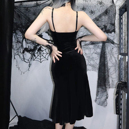Gothic Velvet Lace Fishtail Slip Dress