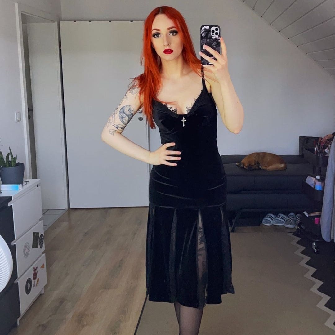 Gothic Velvet Lace Fishtail Slip Dress