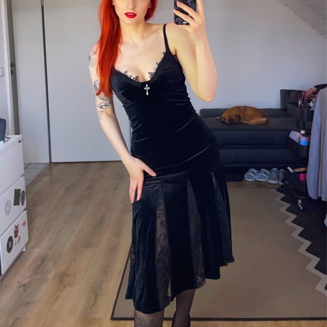 Gothic Velvet Lace Fishtail Slip Dress
