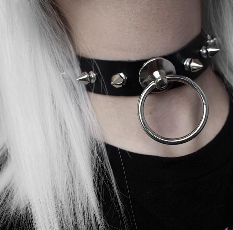 Punk PU Leather Choker With O-rings