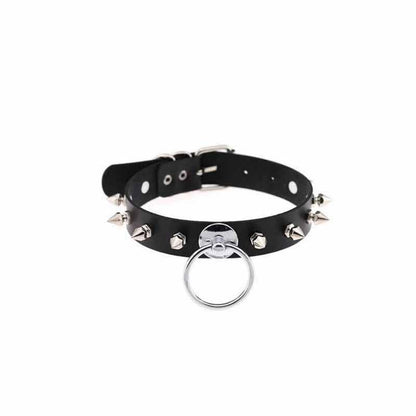 Punk PU Leather Choker With O-rings