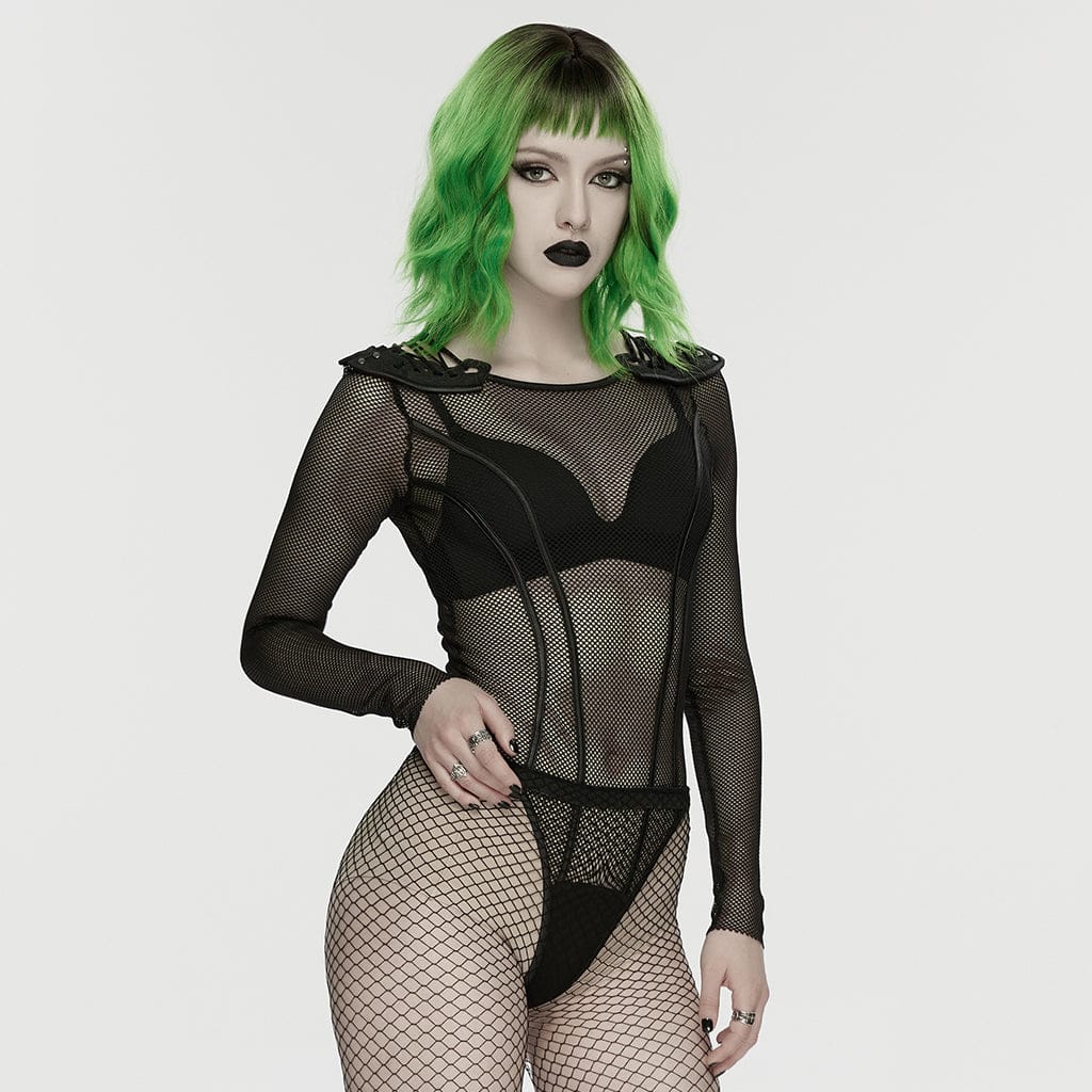 Cyberpunk Armor Shoulder Sheer Bodysuit