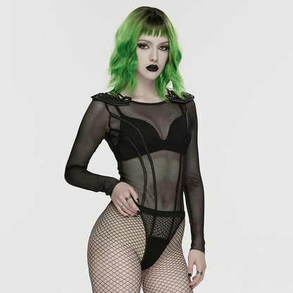 Cyberpunk Armor Shoulder Sheer Bodysuit