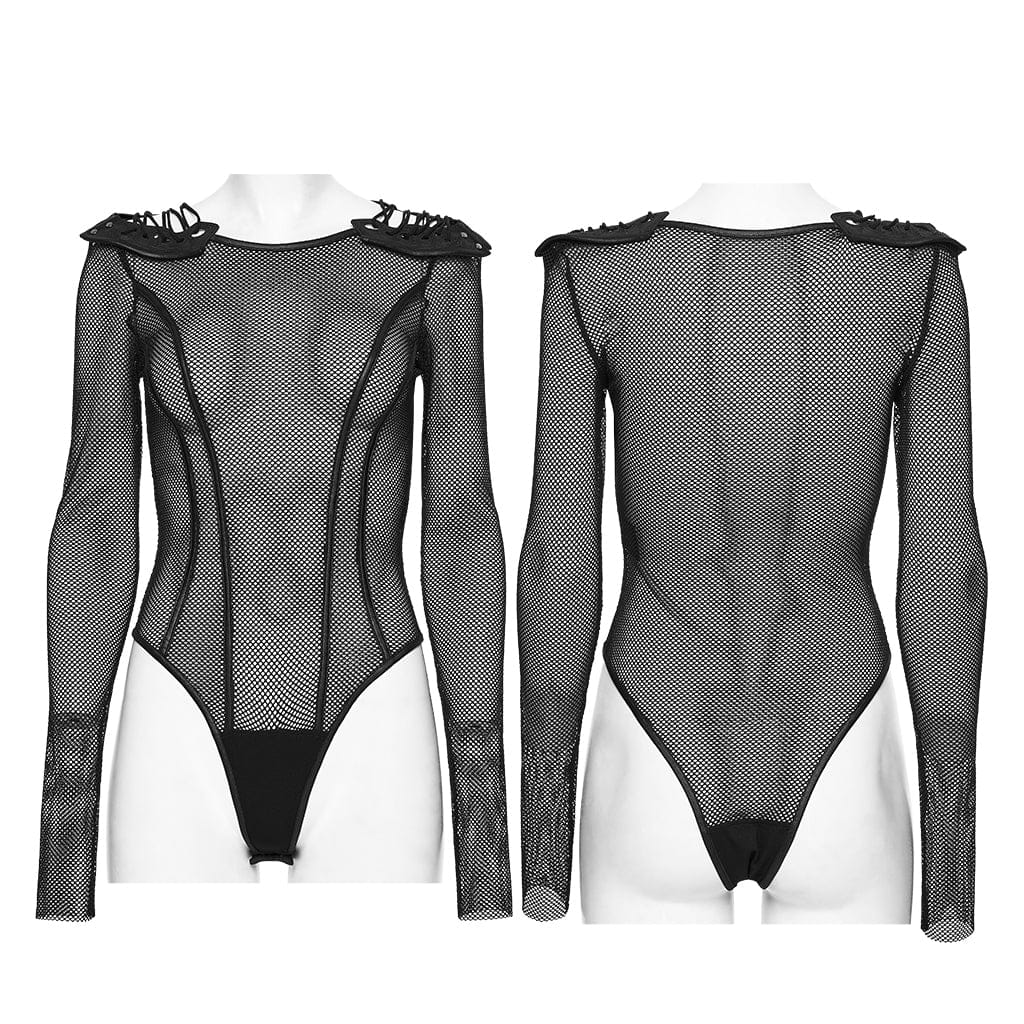 Cyberpunk Armor Shoulder Sheer Bodysuit