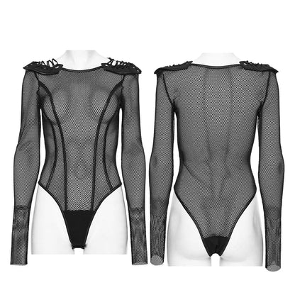 Cyberpunk Armor Shoulder Sheer Bodysuit