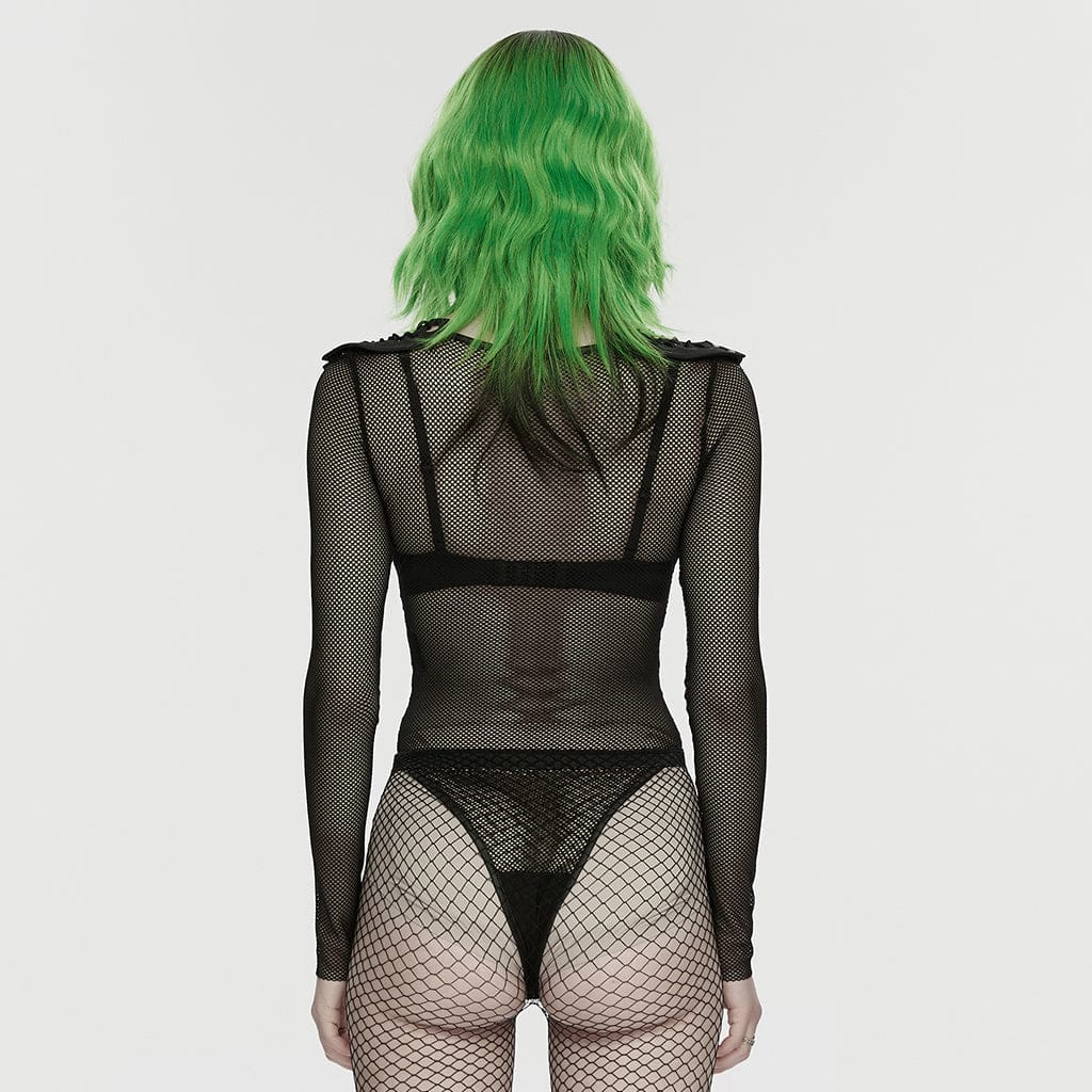 Cyberpunk Armor Shoulder Sheer Bodysuit
