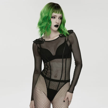 Cyberpunk Armor Shoulder Sheer Bodysuit