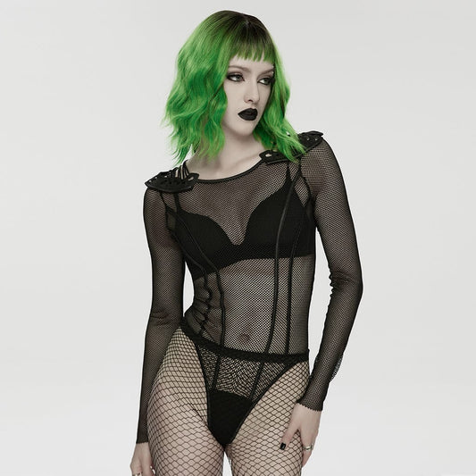 Cyberpunk Armor Shoulder Sheer Bodysuit