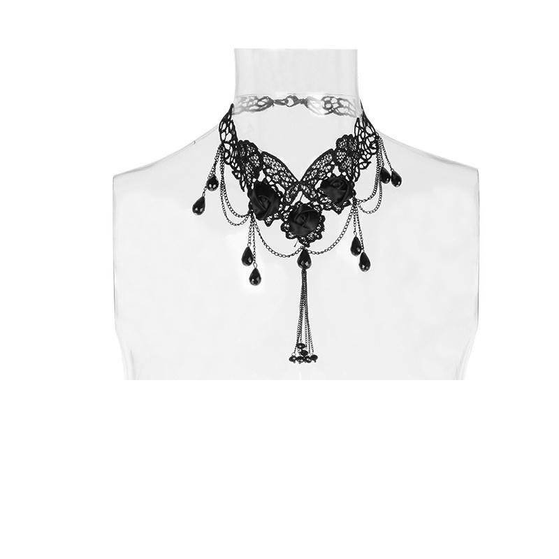 Flower Embroidered Egyptian Fancy Crystal Necklace