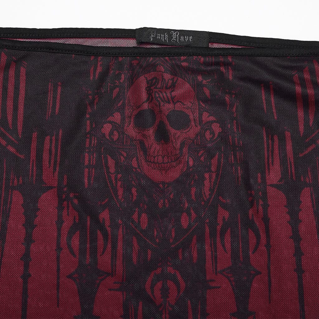 Gothic Church Skull Printed Off Shoulder Mesh Top