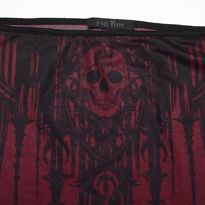 Gothic Church Skull Printed Off Shoulder Mesh Top