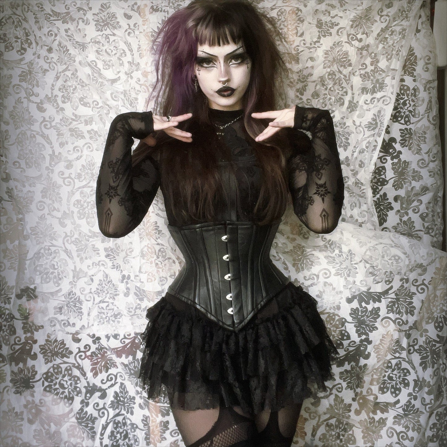 Gothic Cross Flocking Mesh Sheer T-shirt