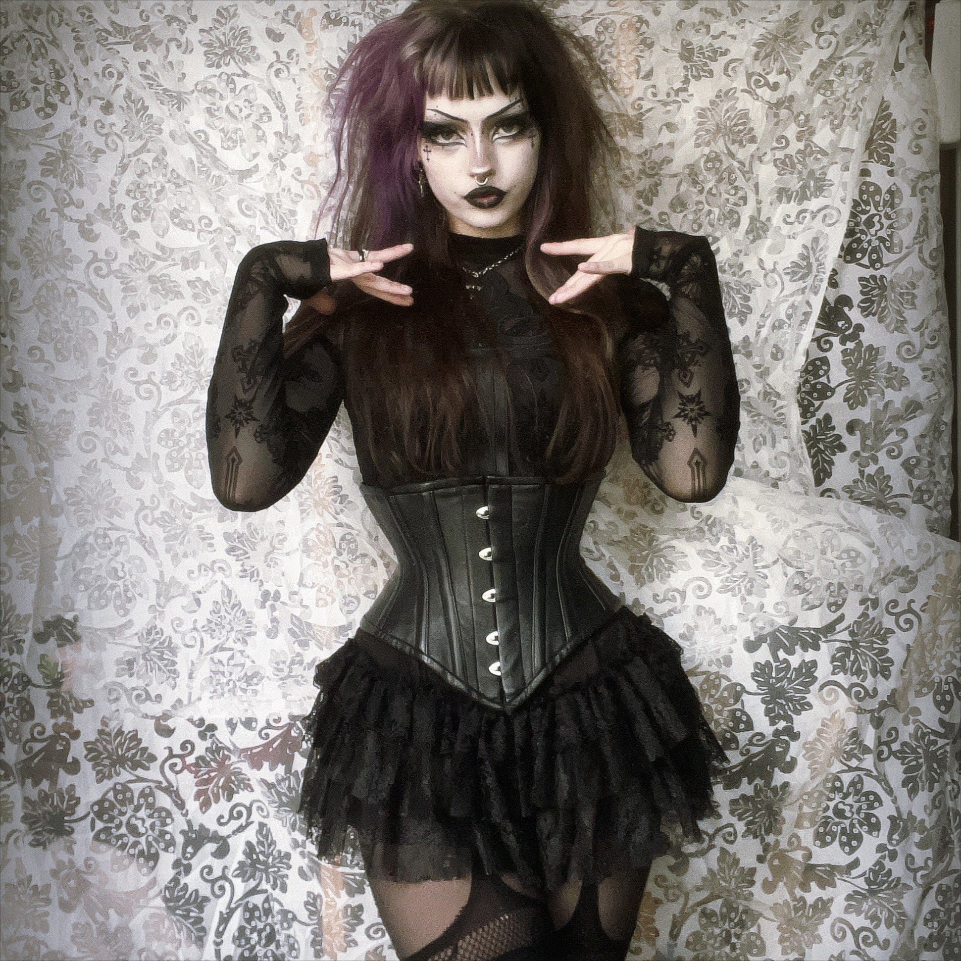 Gothic Cross Flocking Mesh Sheer T-shirt