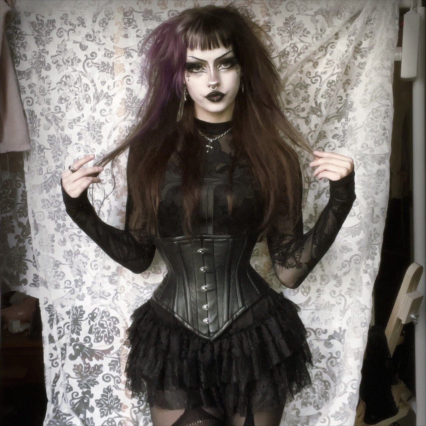 Gothic Cross Flocking Mesh Sheer T-shirt