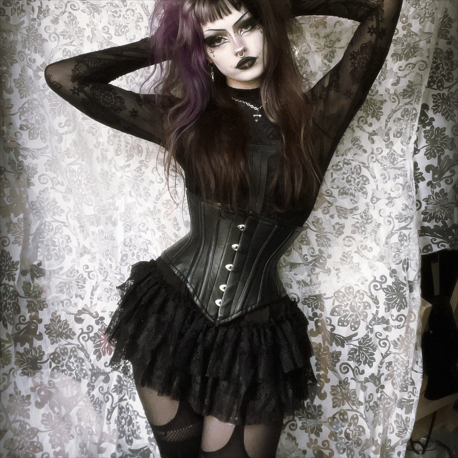 Gothic Cross Flocking Mesh Sheer T-shirt