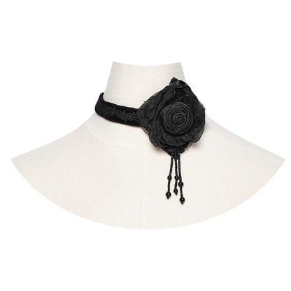 Gothic Floral Embroidered Rose Velvet Choker Black