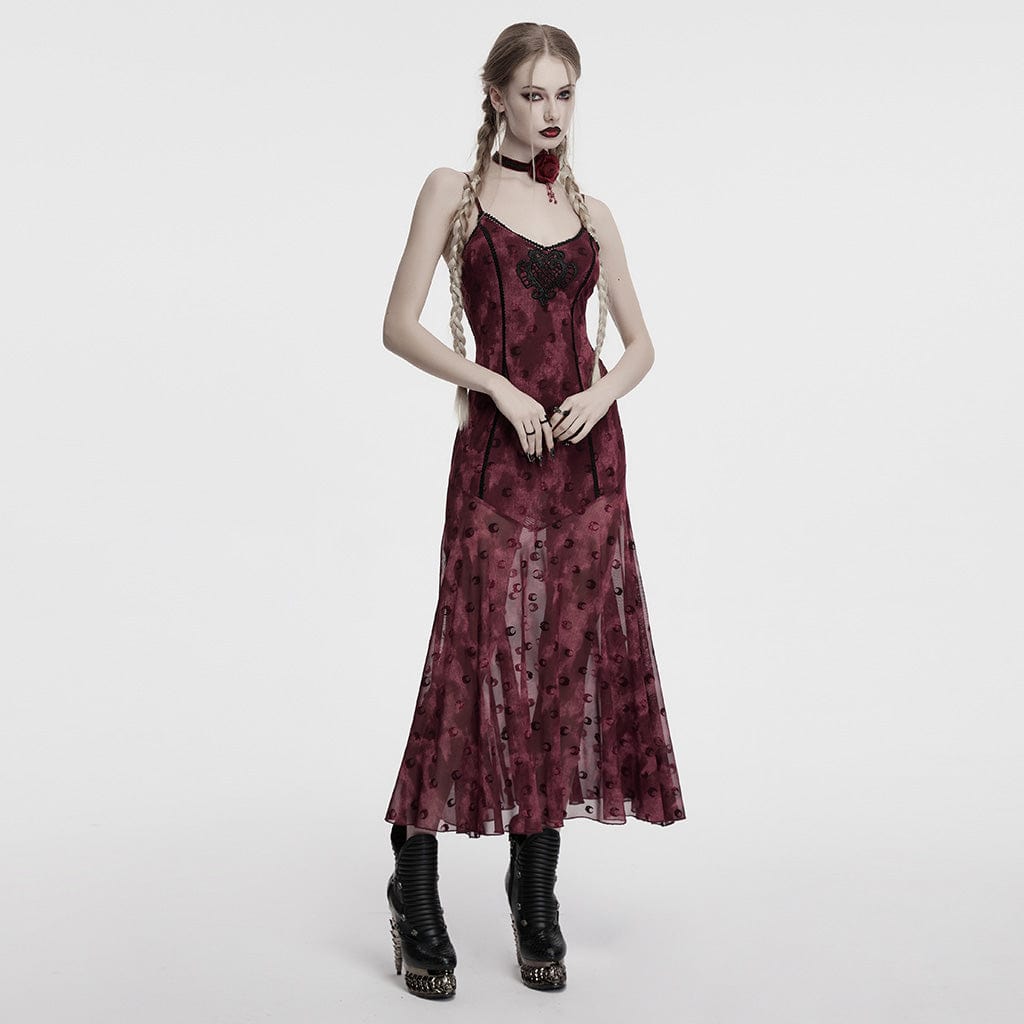 Gothic Floral Embroidered Rose Velvet Choker Red