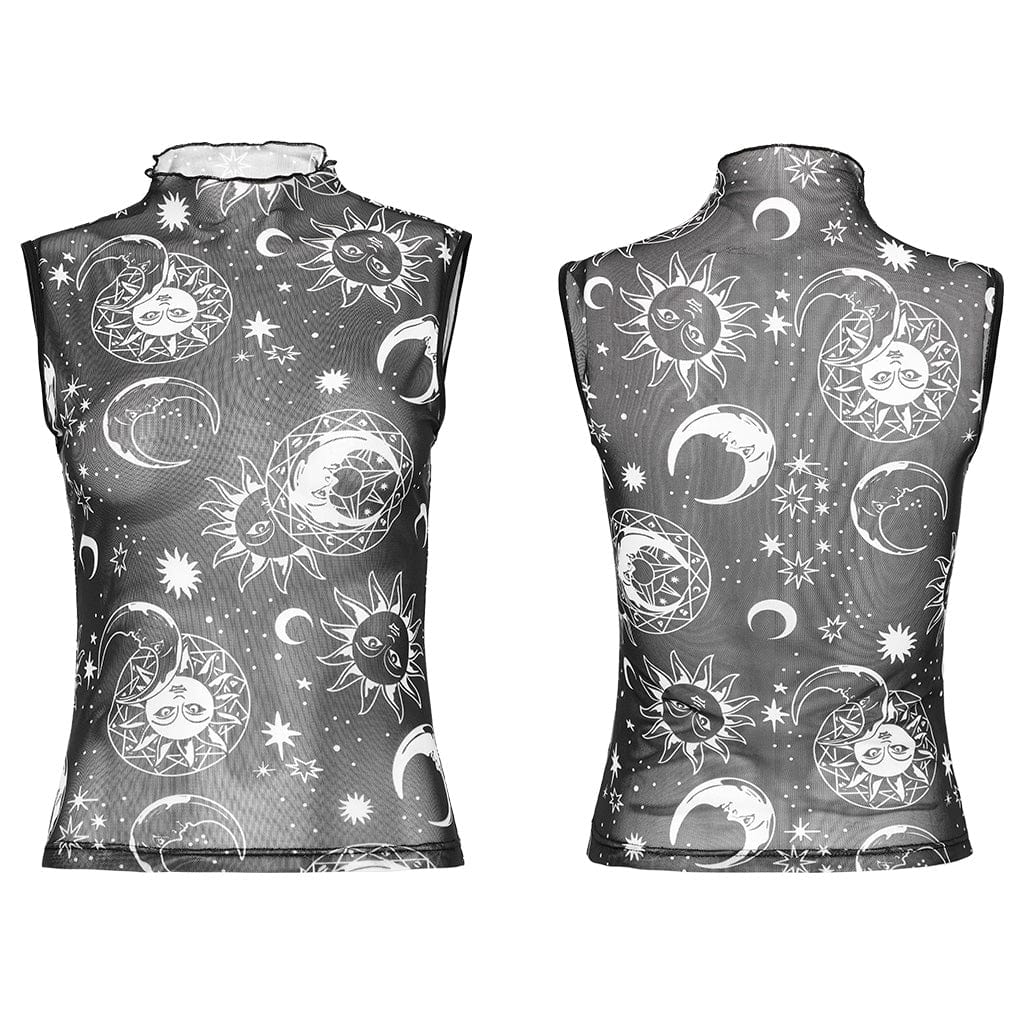 Gothic Half-high Collar Sun Mesh Tank Top
