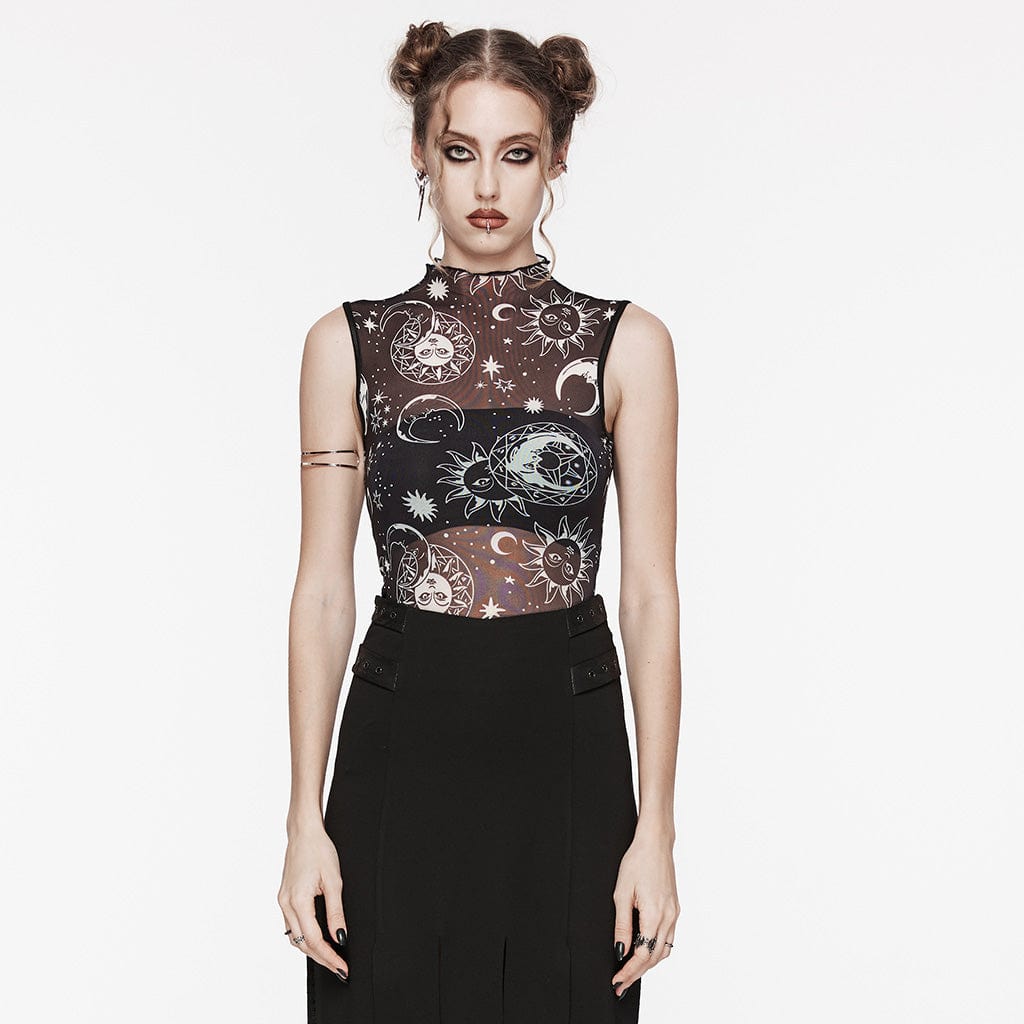 Gothic Half-high Collar Sun Mesh Tank Top