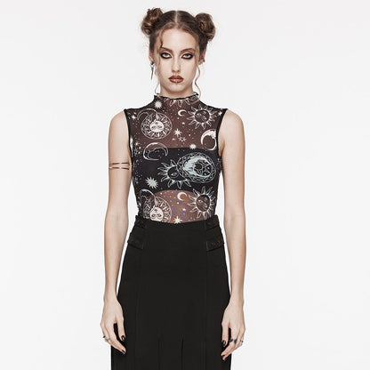 Gothic Half-high Collar Sun Mesh Tank Top