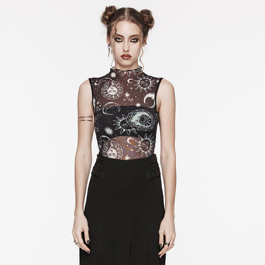 Gothic Half-high Collar Sun Mesh Tank Top