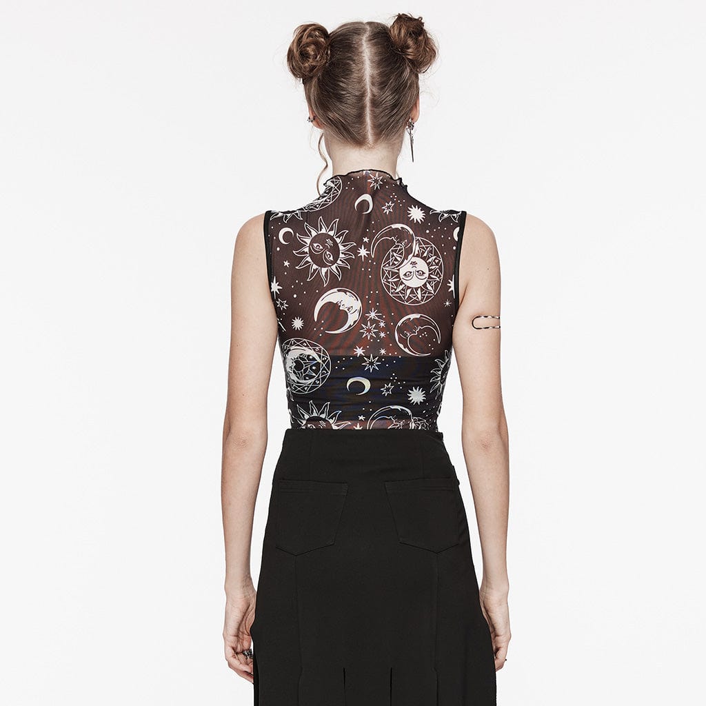 Gothic Half-high Collar Sun Mesh Tank Top