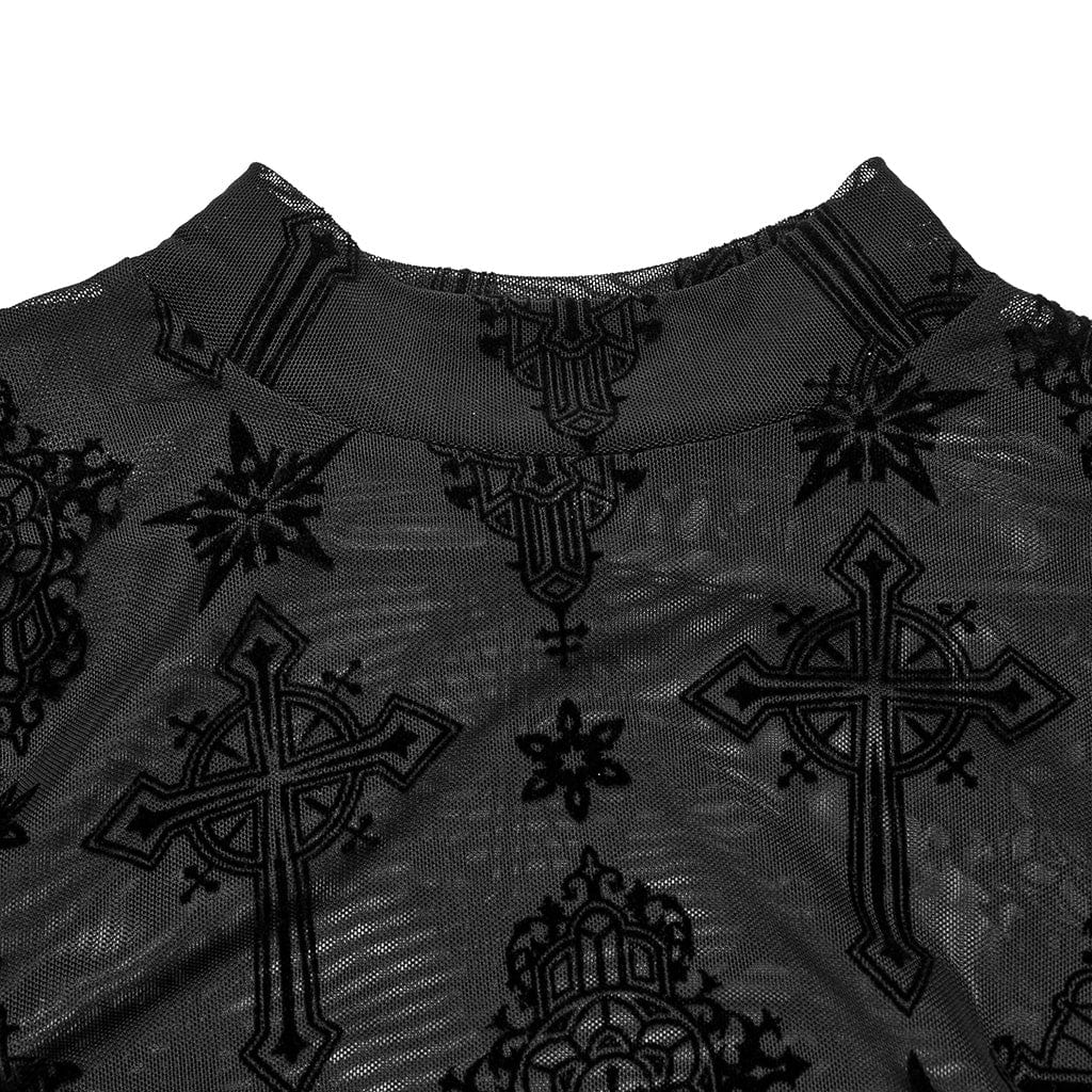 Gothic Star Cross Flocking Mesh T-shirt