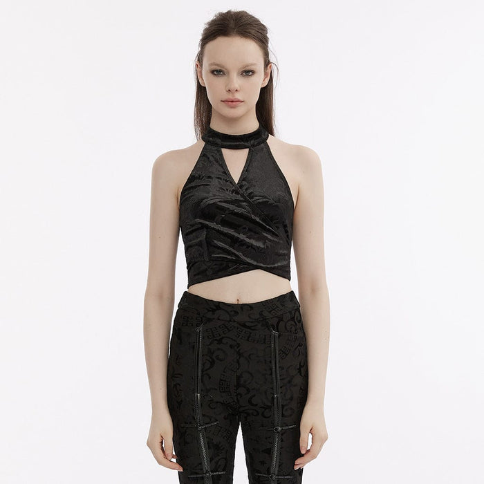 Gothic Strappy Halterneck Embossed Velvet Bustier