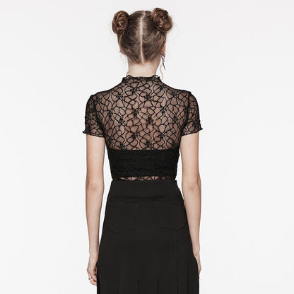 Gothic Studded Skull Mesh Top