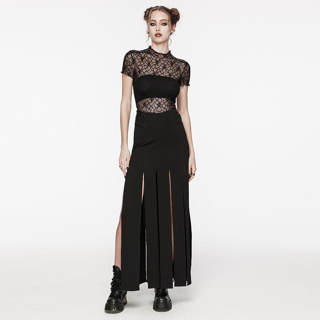 Gothic Studded Skull Mesh Top