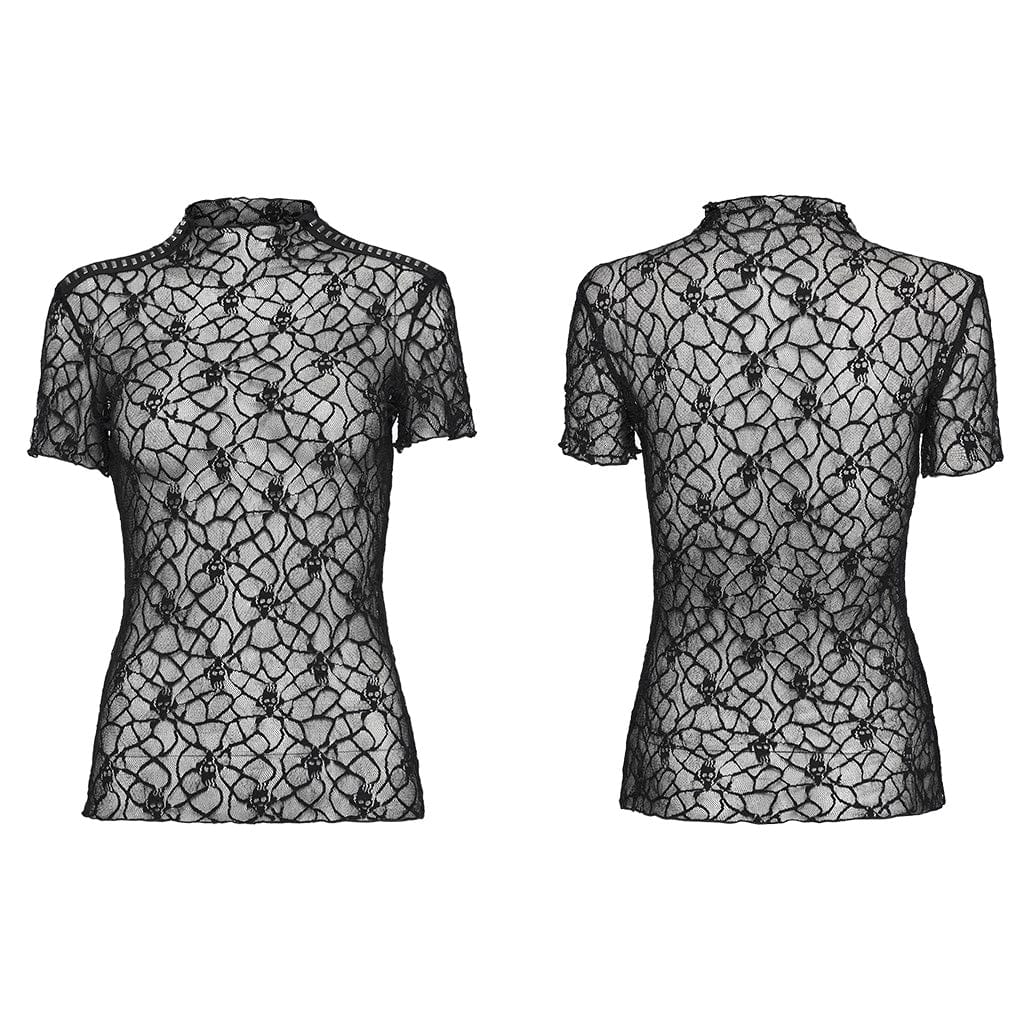 Gothic Studded Skull Mesh Top